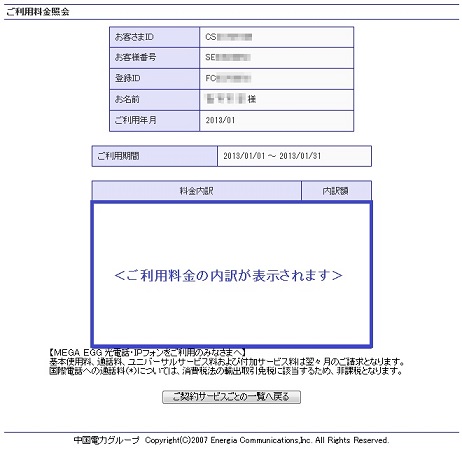 メガエッグのご利用明細書のイメージ図