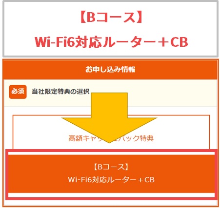 auひかりの申し込みで【Bコース】Wi-Fi6対応ルーター＋CBを選ぶ