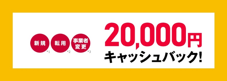 OCN for ドコモ光の20000円キャッシュバック